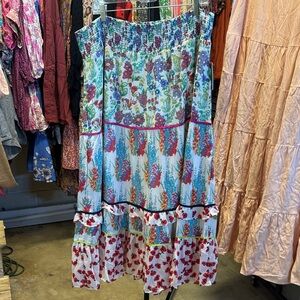 Anthropologie Blue & Pink Multi Floral Tiered Maxi Skirt Women’s 2X